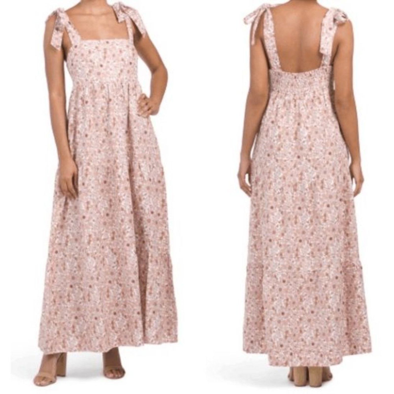 image of House Of Harlow 1960 Floral Maxi Dress Bow Tie Shoulder NWT in Pink, Women's (Size XS)