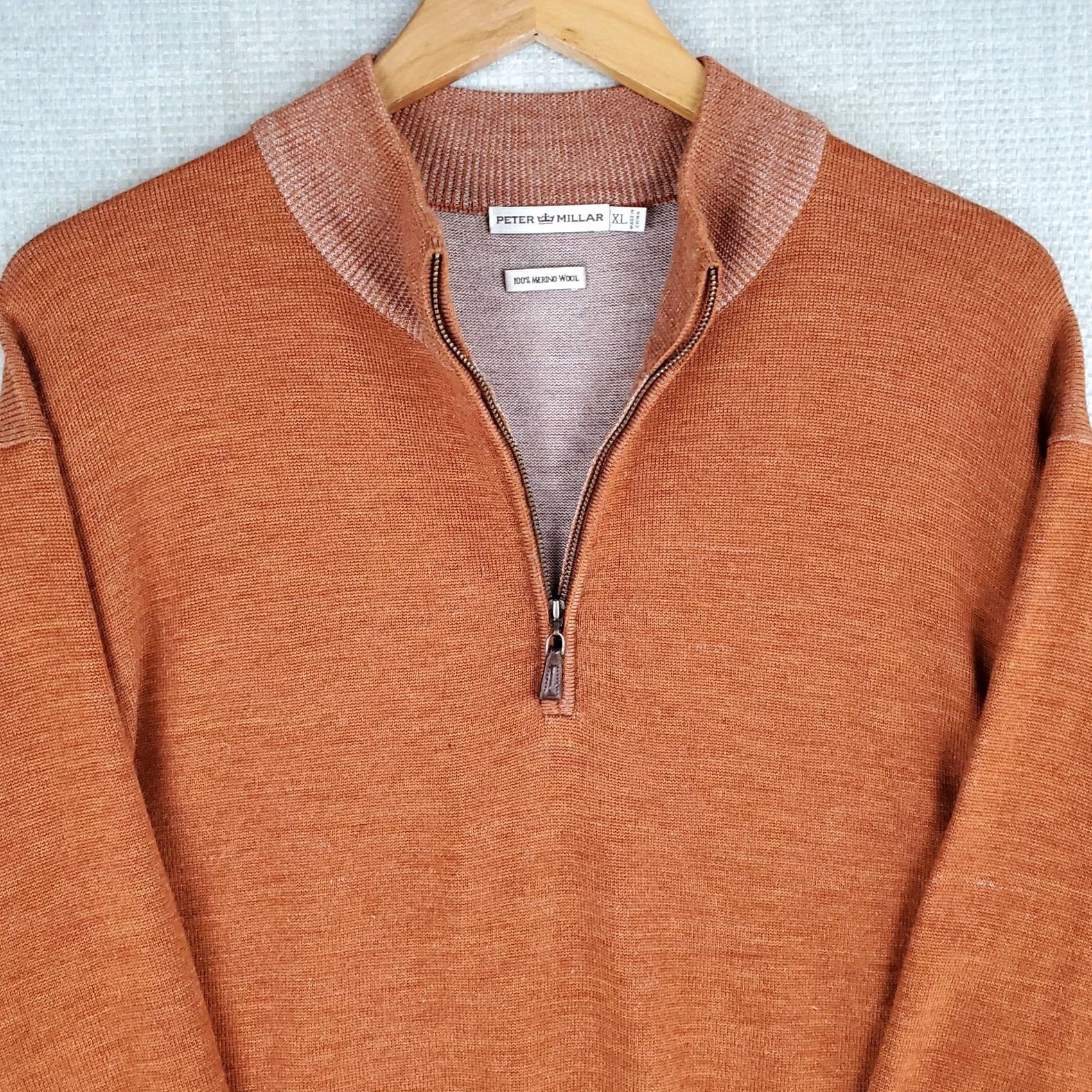 Peter Millar Peter Millar 100% Extrafine Merino Wool 1/4 Zip Sweater XL Pullover Burnt Orange Golf Mens Size US XL / EU 56 / 4 - 5 Thumbnail