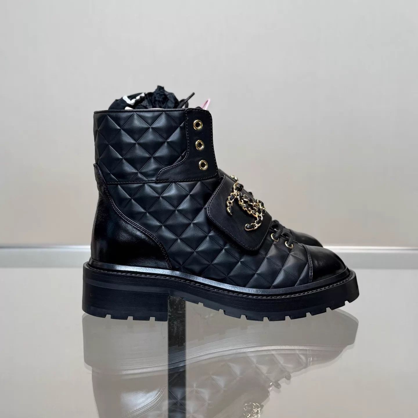 Chanel Chanel black and gold CC quilted short boots 36 New Unused Size US 5.5 / IT 35.5 - 3 Thumbnail