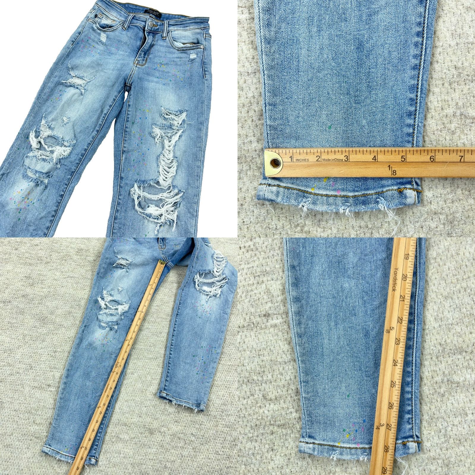Vintage Judy Blue Jeans Women 3 26 Boyfriend Fit Med Was h Paint Splatter Rips Holes Jeans_Blue Regular 5-Pocket Denim Distressed Medium Size 26" / US 2 / IT 38 - 8 Thumbnail