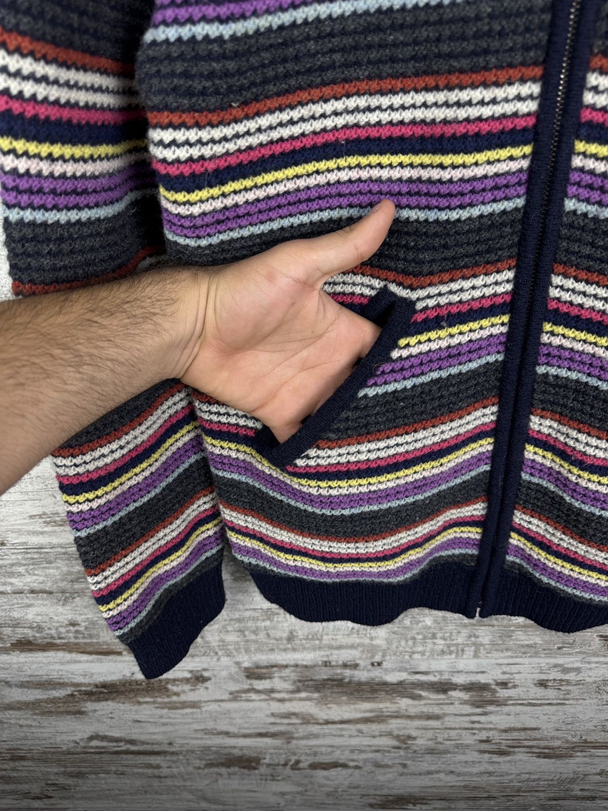 Folk Mens Vintage Folk reversible knitted bombers sweater jacket Size US S / EU 44-46 / 1 - 5 Thumbnail