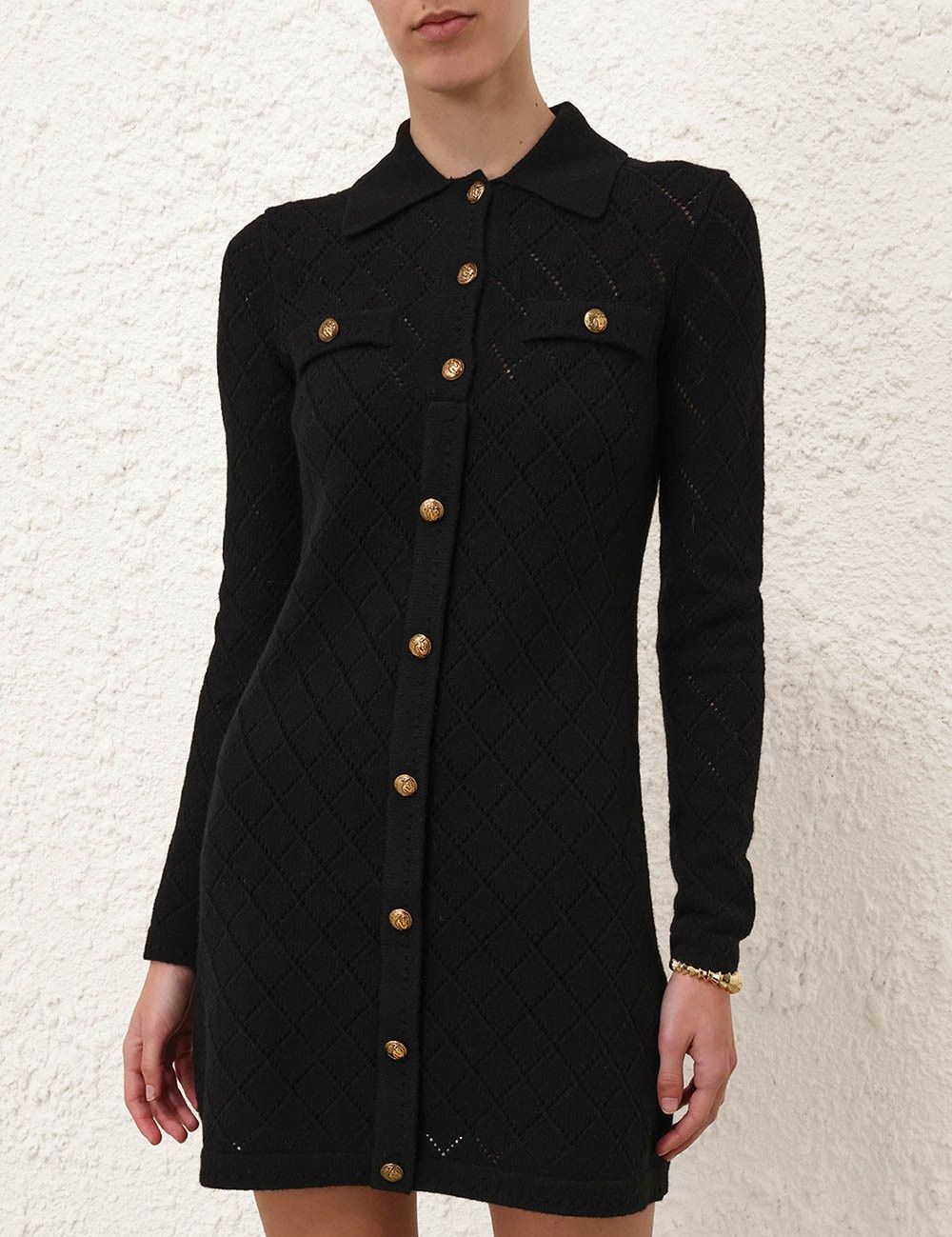Zimmermann oc11z0825 Illustration Pointelle Mini Dress in Black Size L / US 10 / IT 46 - 2 Thumbnail