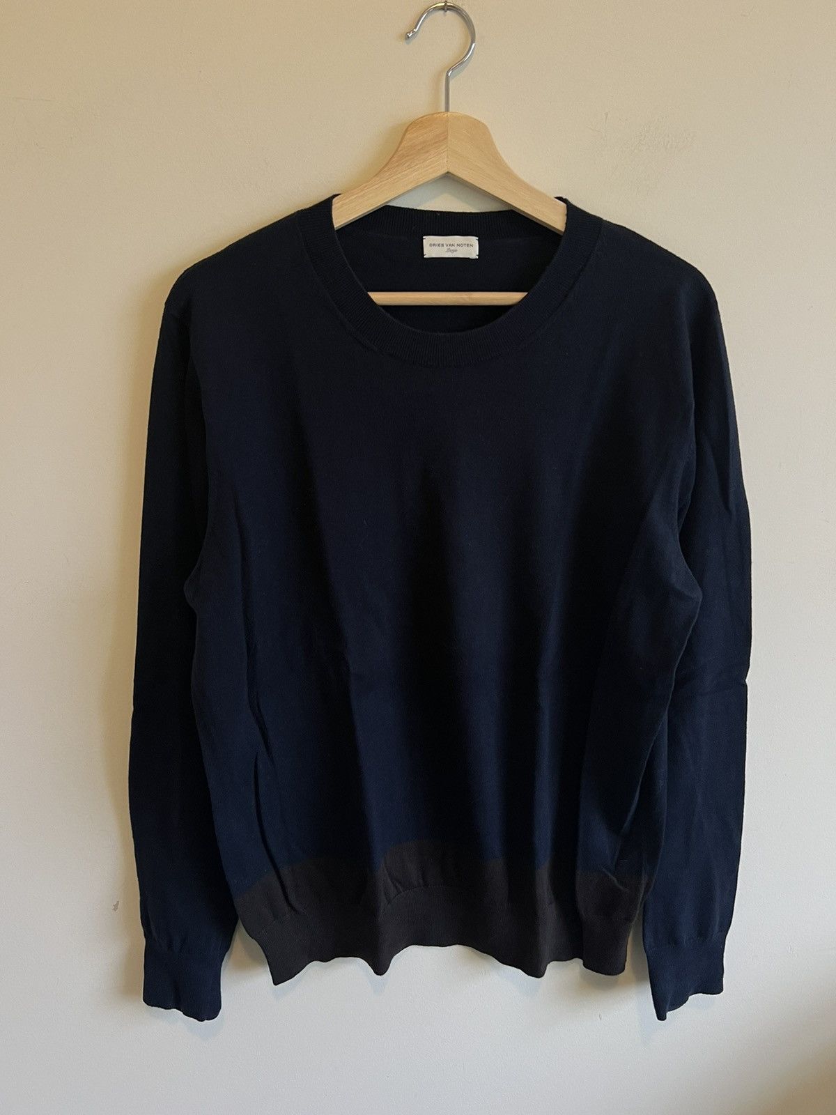 Pre-owned Dries Van Noten Sweater Size M Two Tone Navy Brown Knit In Blue