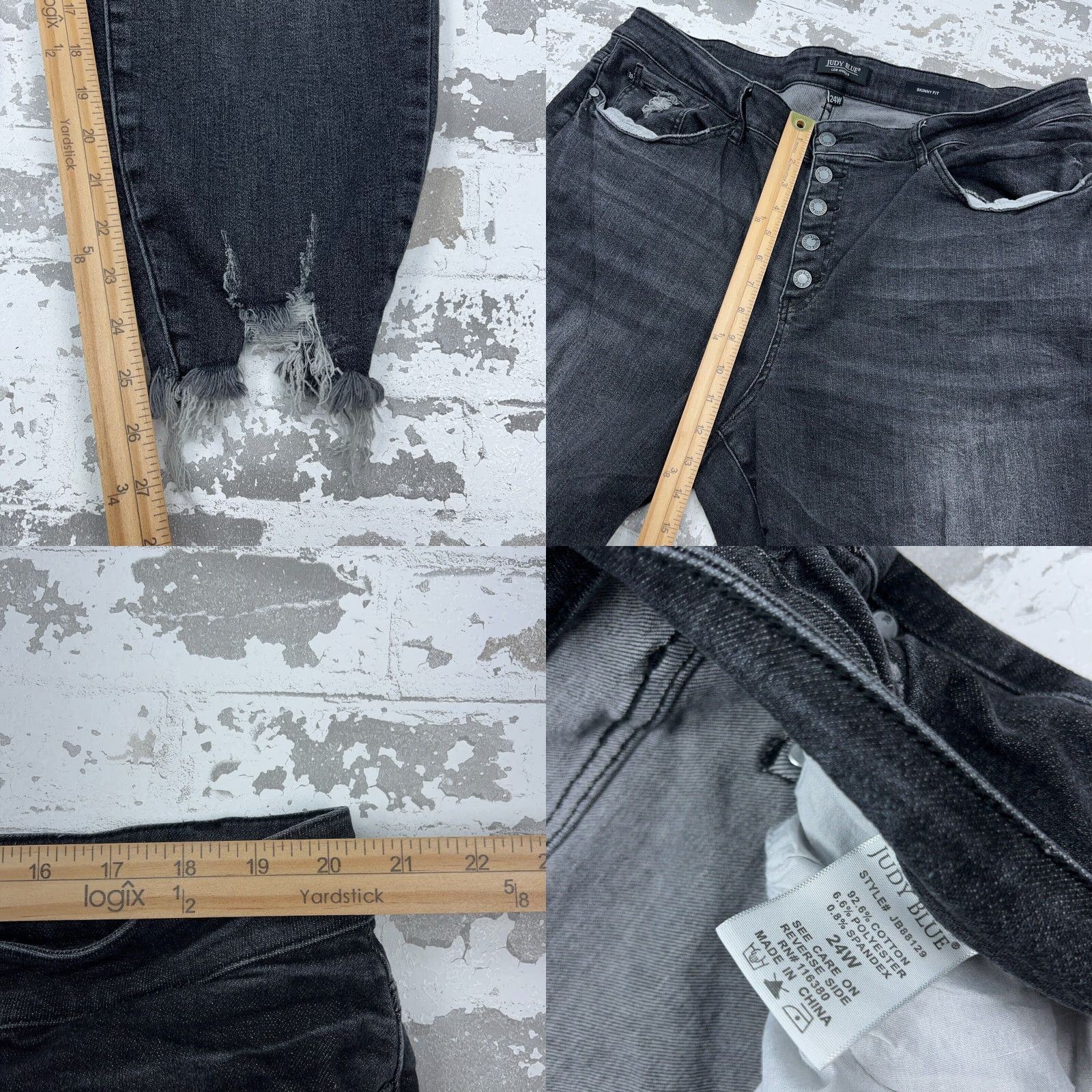 Vintage Judy Blue Jeans Women 24W Skinny Fit Black Wash Faded Pants Button Fly Plus Size 42" / US 20 - 8 Thumbnail