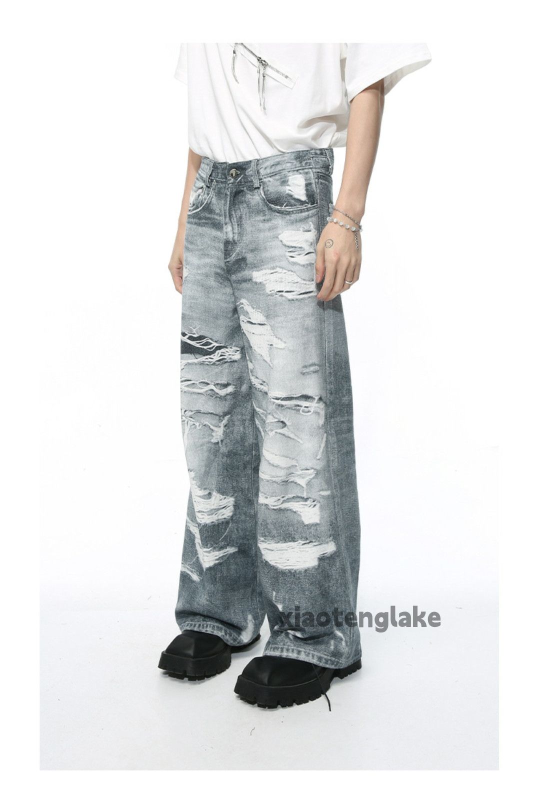 Jean × Vintage washed faded skate hiphop pattern damaged baggy jeans Size US 30 / EU 46 - 5 Thumbnail