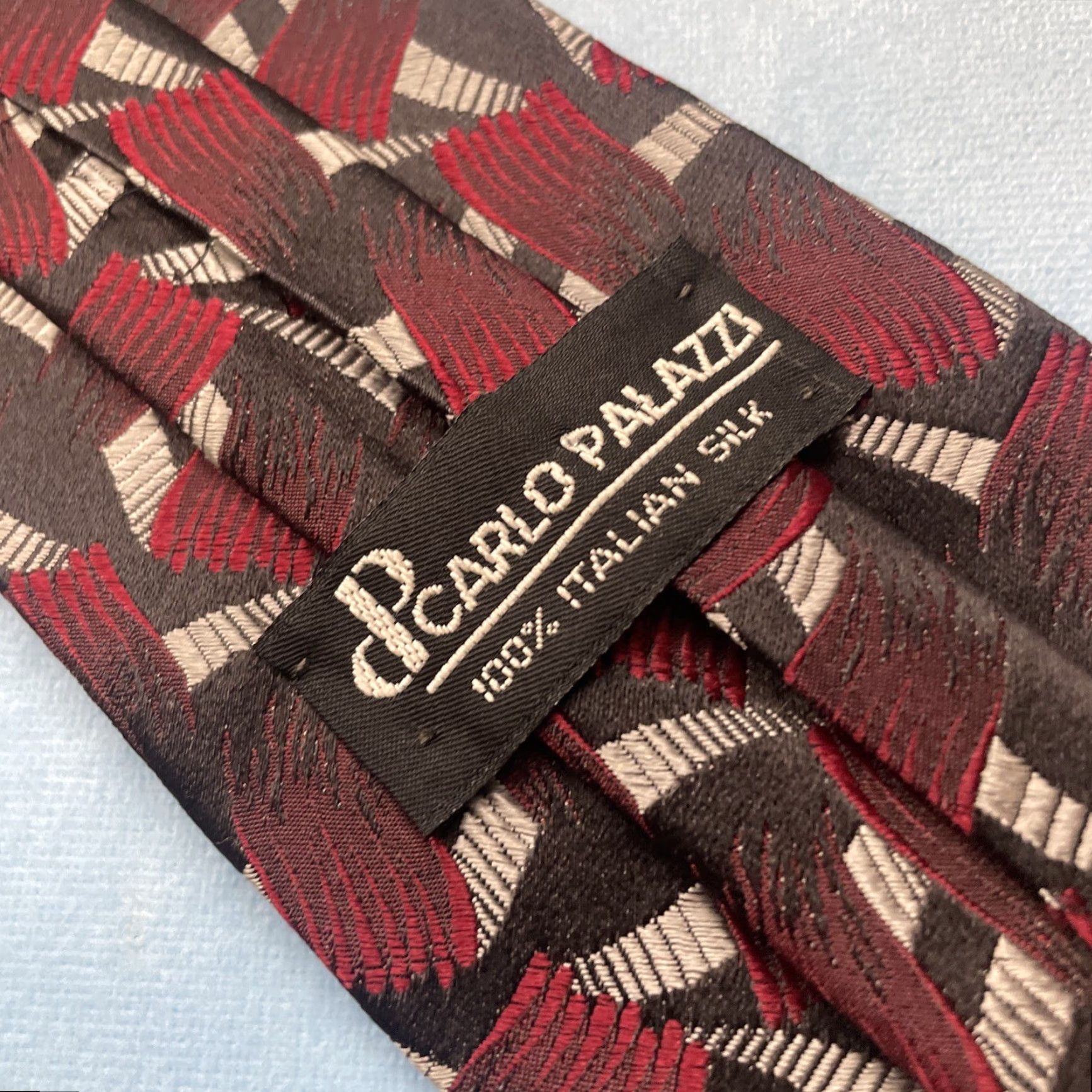 Vintage VINTAGE Carlo Palazzi Tie 100% Italian Silk Black Red Geometric Valentine Mens One Size 59" Adjustable Handmade Size ONE SIZE - 2 Thumbnail