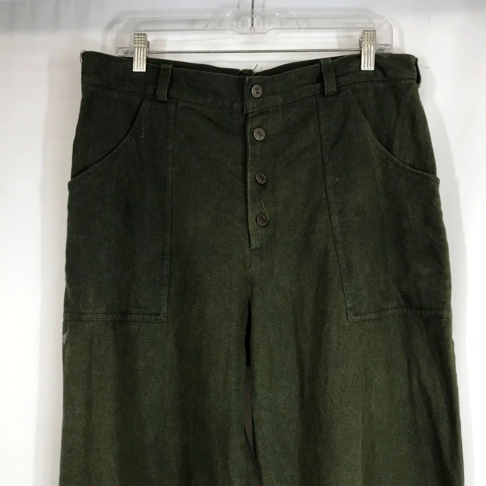 Equipment militaries equipment Pants Womens 32 High Waisted Wide Leg Olive Button Fly Utility Size 24" / US 00 / IT 34 - 2 Thumbnail