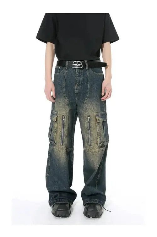 Jean Multi Pocket Retro Blue Baggy Jeans Size US 34 / EU 50 - 2 Thumbnail