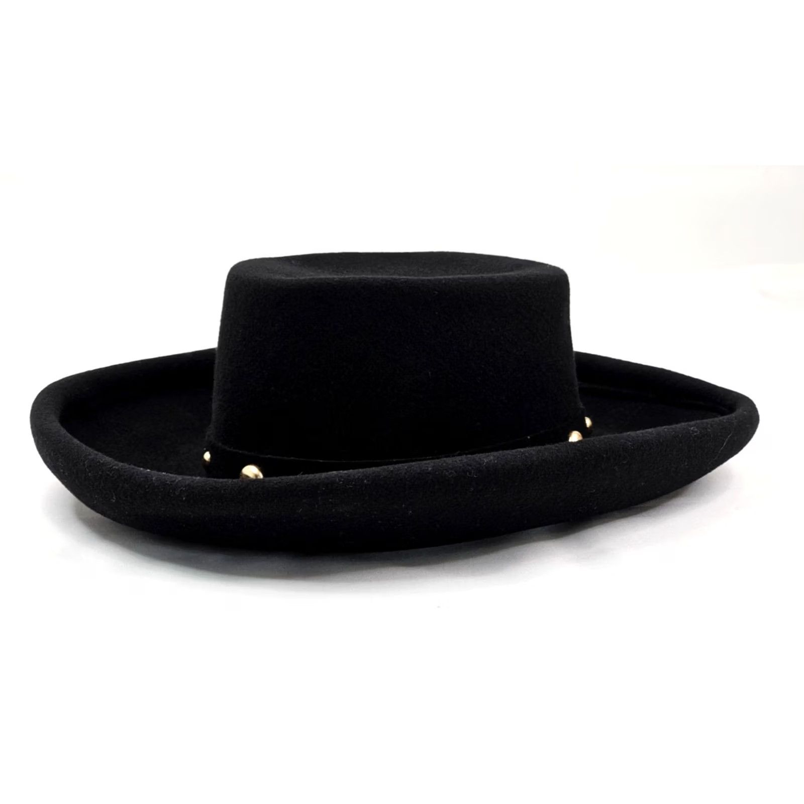 FELT VTG Bollman Wool Felt Hat 6 7/8 Wide Brim Fedora USA Western Brass Studs Mens Hat Size ONE SIZE - 3 Thumbnail