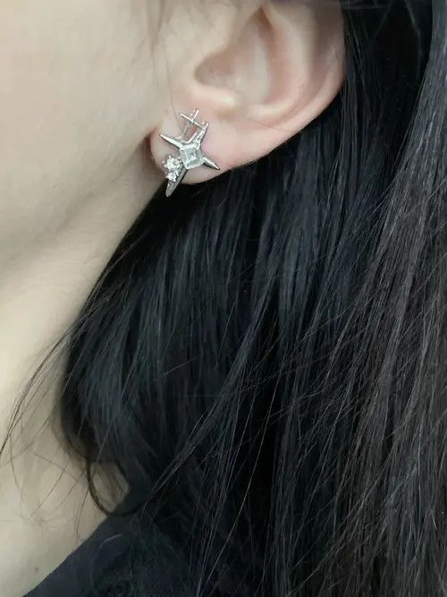 Jewelry Crystal Star Stone Earrings Gothic Punk Chrome Jewelry Spike Size ONE SIZE - 6 Thumbnail