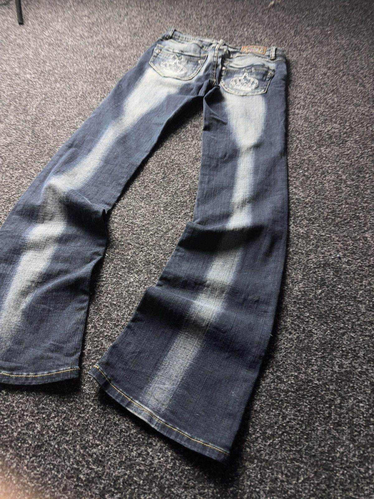 Japanese Brand Retro 00s Amadee Crown Embroidery Flare Jeans Y2K Vintage Size 29" - 11 Thumbnail