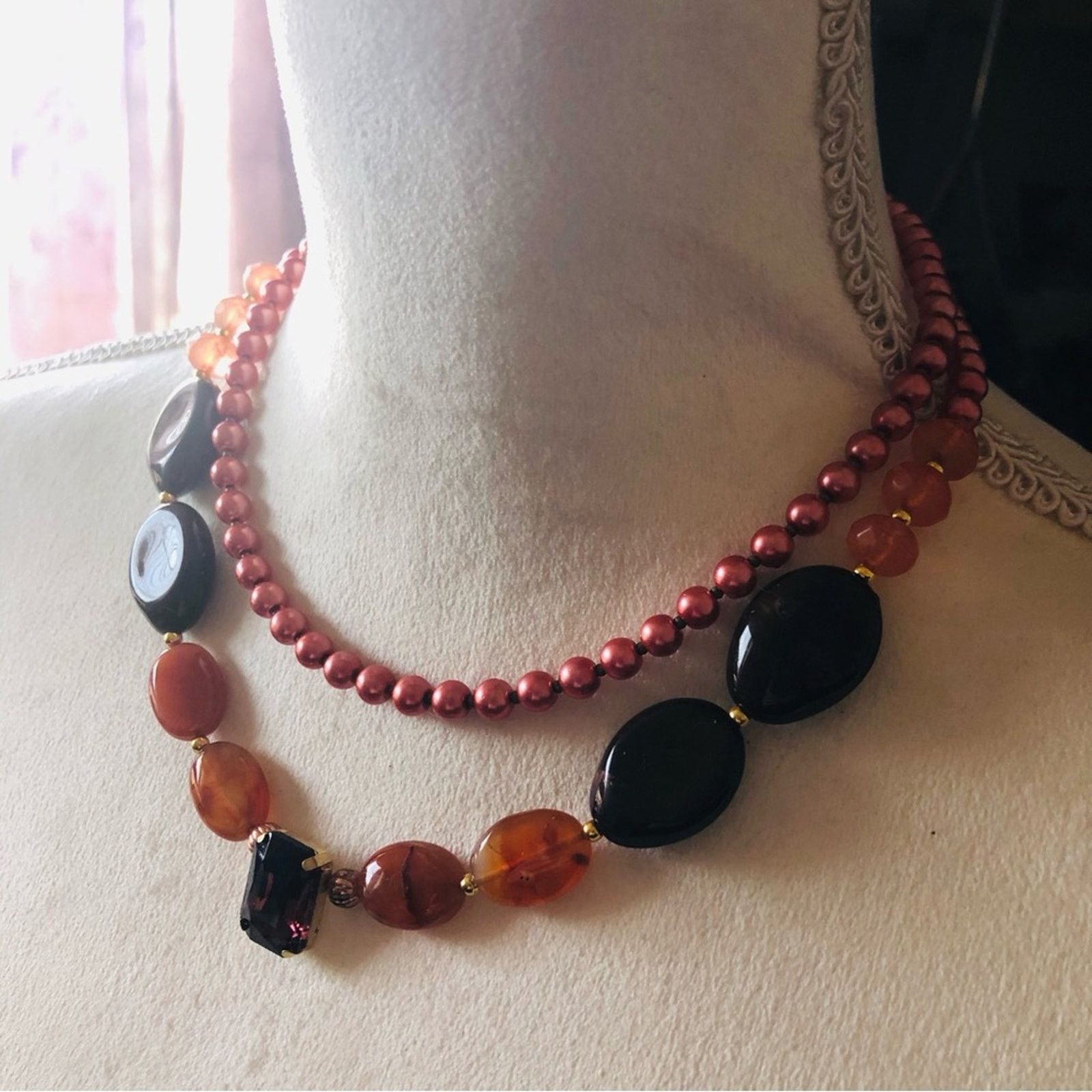 Handmade Handcrafted repurpose double strand carnelian necklac Size ONE SIZE - 3 Thumbnail