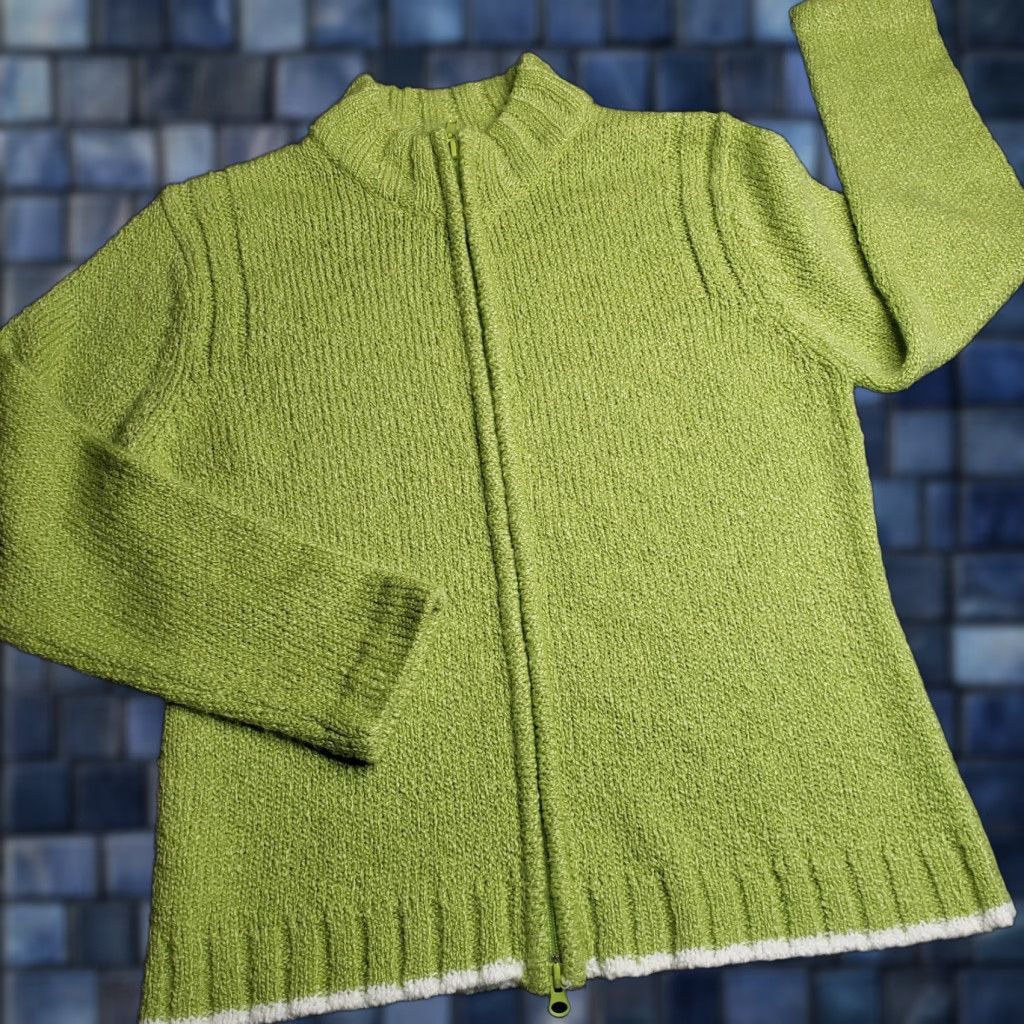Vintage Nomadic Traders Green Zip Up Cardigan Sweater L Women Regular Knit Zip Front, 100% Acrylic, Casual Size L / US 10 / IT 46 - 1 Thumbnail