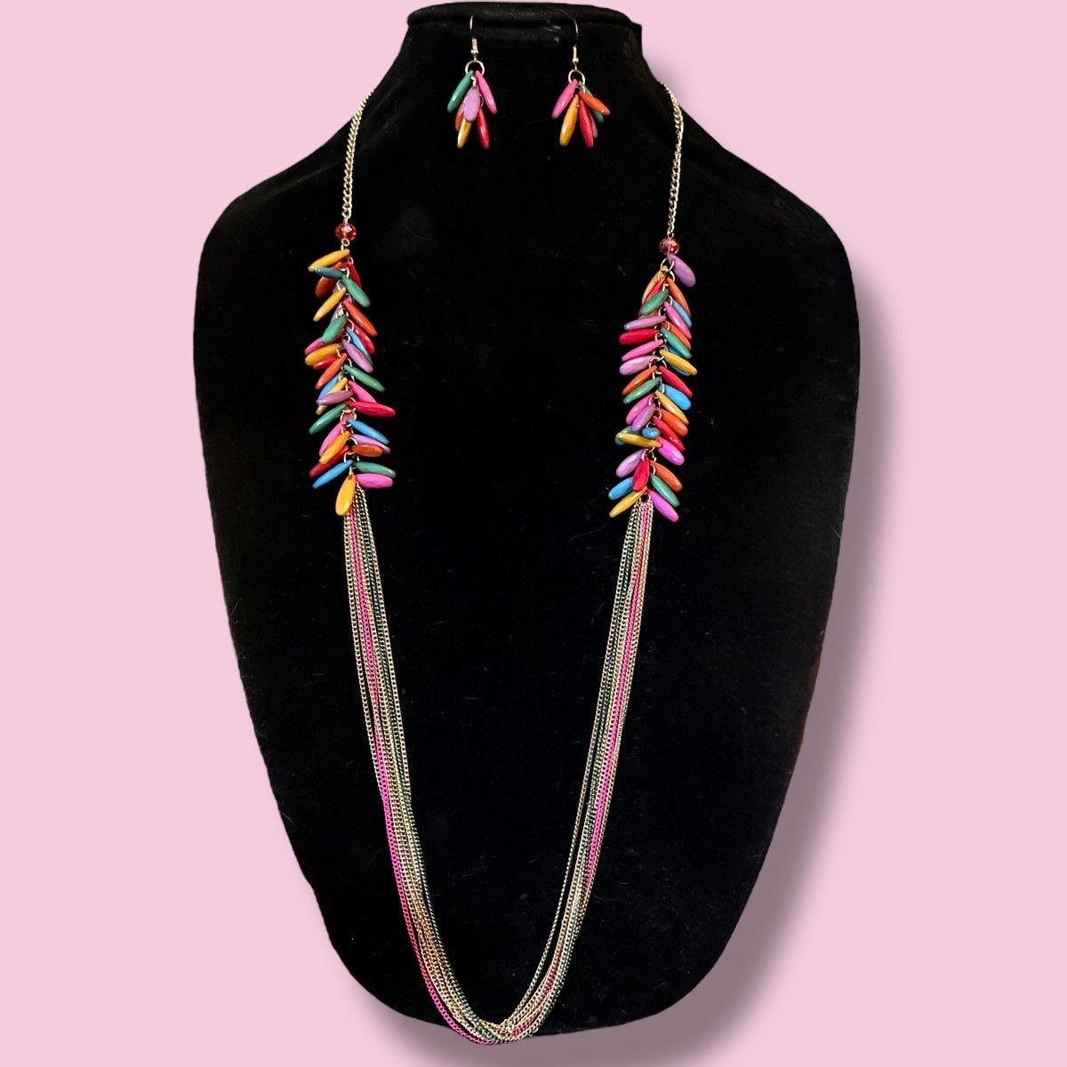 Other Long multicolor dangle bead and chains necklace and earrings Size ONE SIZE - 1 Thumbnail