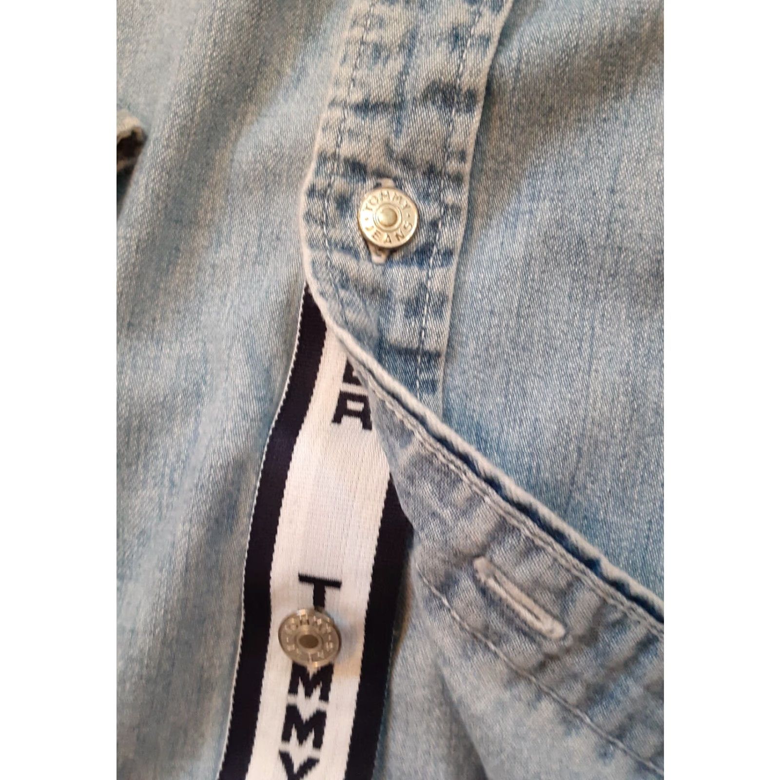 Tommy Hilfiger Tommy Hilfiger Full Metal Button X-Large Blue Jean Shirt with Tommy Strip - Button-Up, Long Sleeve, Cotton Canvas, Metal Buttons, Regular Fit, Men Size US XL / EU 56 / 4 - 6 Thumbnail