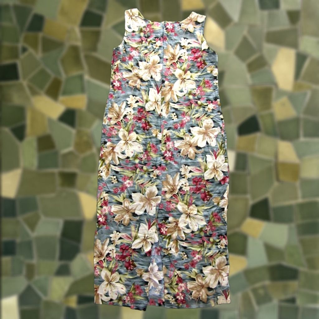 Vintage VINTAGE Leslie Fay Rayon Blue Green Pink Floral Hawaiian Long Maxi Tank Dress 10 Size L / US 10 / IT 46 - 1 Thumbnail