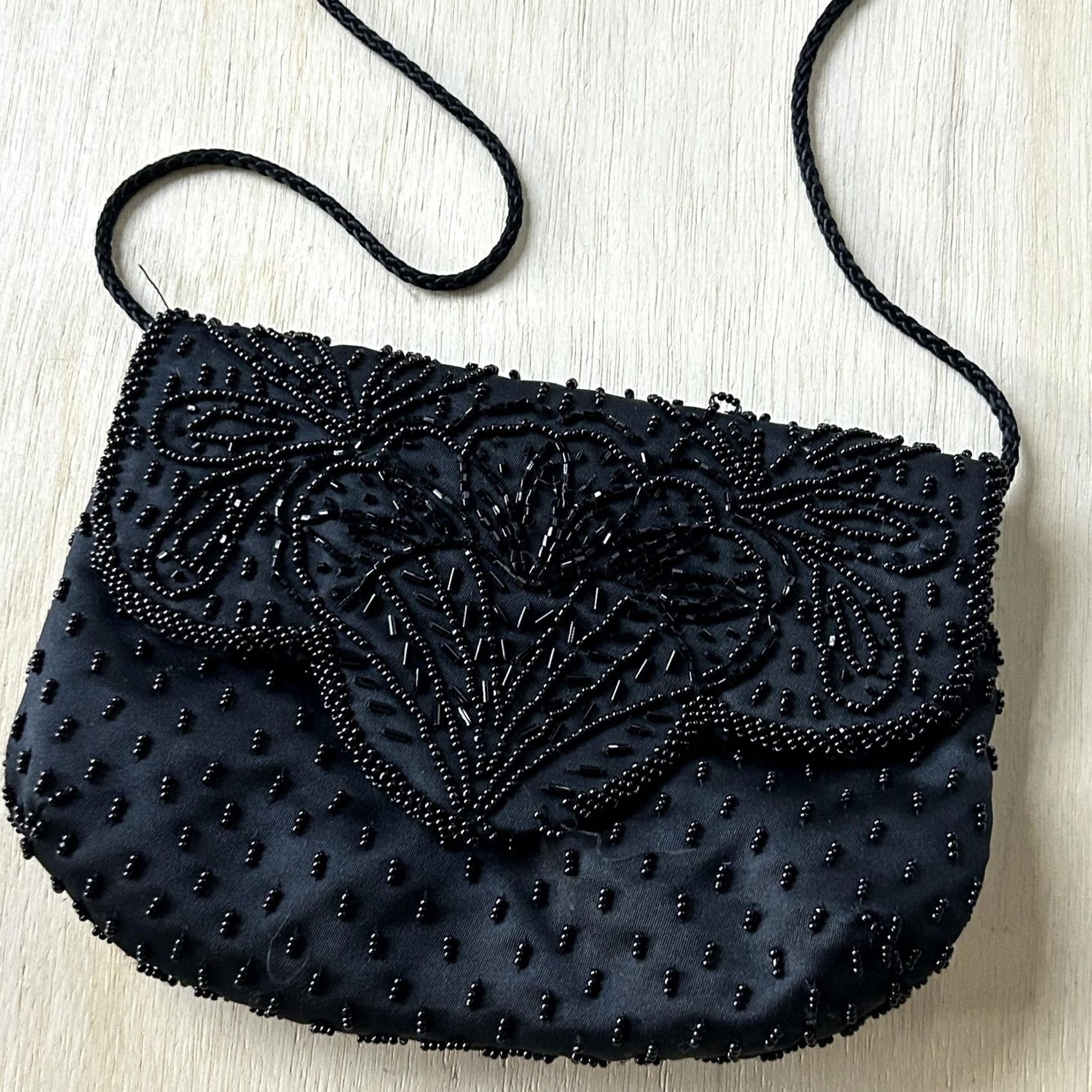 Vintage Jenny Buchanan Black Satin Beaded Crossbody Bag Womens Small Evening Purse Size ONE SIZE - 2 Thumbnail