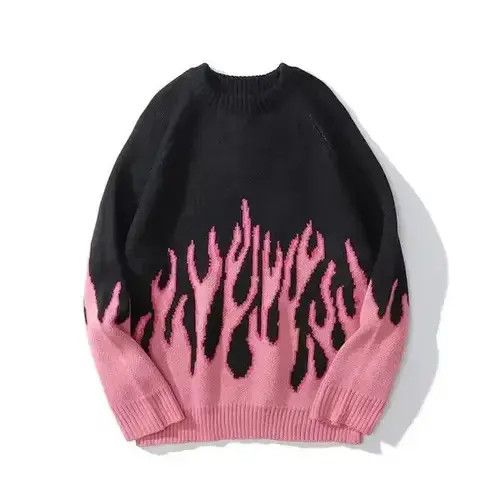 Japanese Brand × Vintage "Pink Flames" Oversized Knitted Sweater Sweatshirt Pullover Size US L / EU 52-54 / 3 - 1 Thumbnail