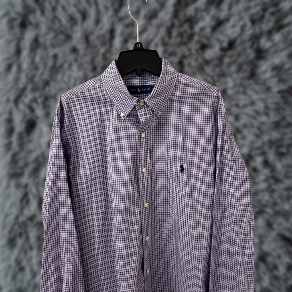 Ralph Lauren Ralph Lauren Shirt Mens 16 Purple White Plaid Button-Up Long Sleeve Polo Pony Button-Down Collar Clothing Apparel Shirts Mens Size US L / EU 52-54 / 3 - 1 Thumbnail