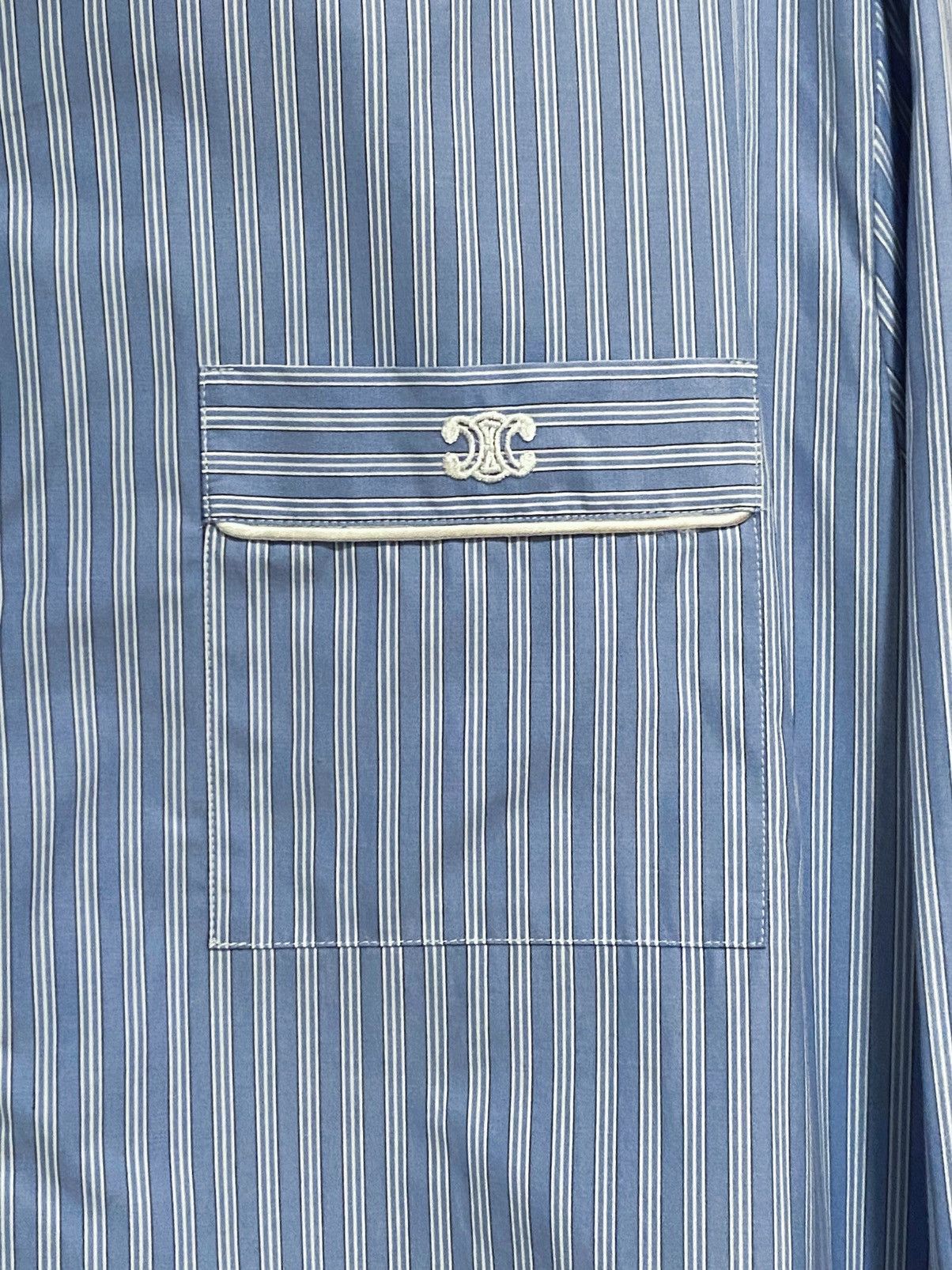 Celine Celine Logo-Embroidered Striped Shirt size 52/us size 42 Size US L / EU 52-54 / 3 - 5 Thumbnail