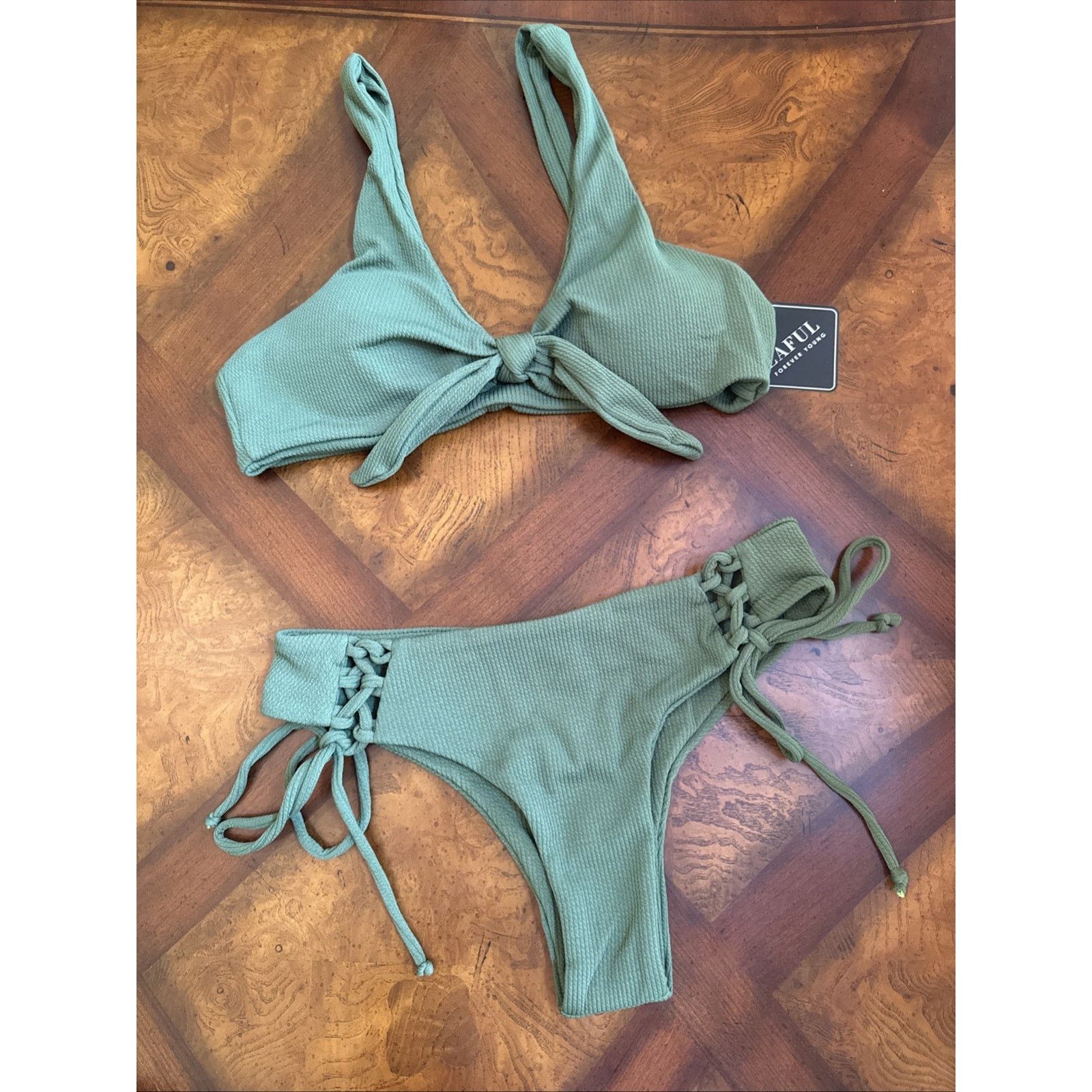ZAFUL Bikini Zaful Olive Green Lace Up Bottoms Size M / US 6-8 / IT 42-44 - 1 Thumbnail