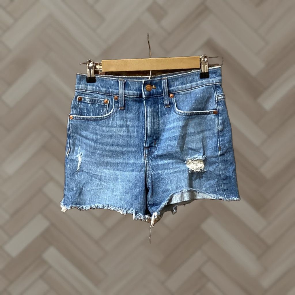 Madewell Madewell Denim Shorts Womens 25 High Rise Relaxed 100% Cotton Distressed Button Short Casual Summer Unisex? Size 42" / US 20 - 1 Thumbnail