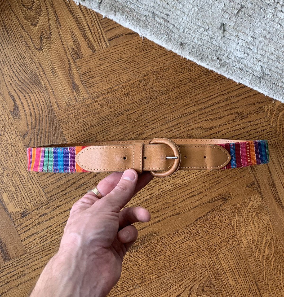 Japanese Brand × Vintage 90s Vintage Guatemala Fabric Belt Hippy Boho Rainbow XL USA Size ONE SIZE - 7 Thumbnail