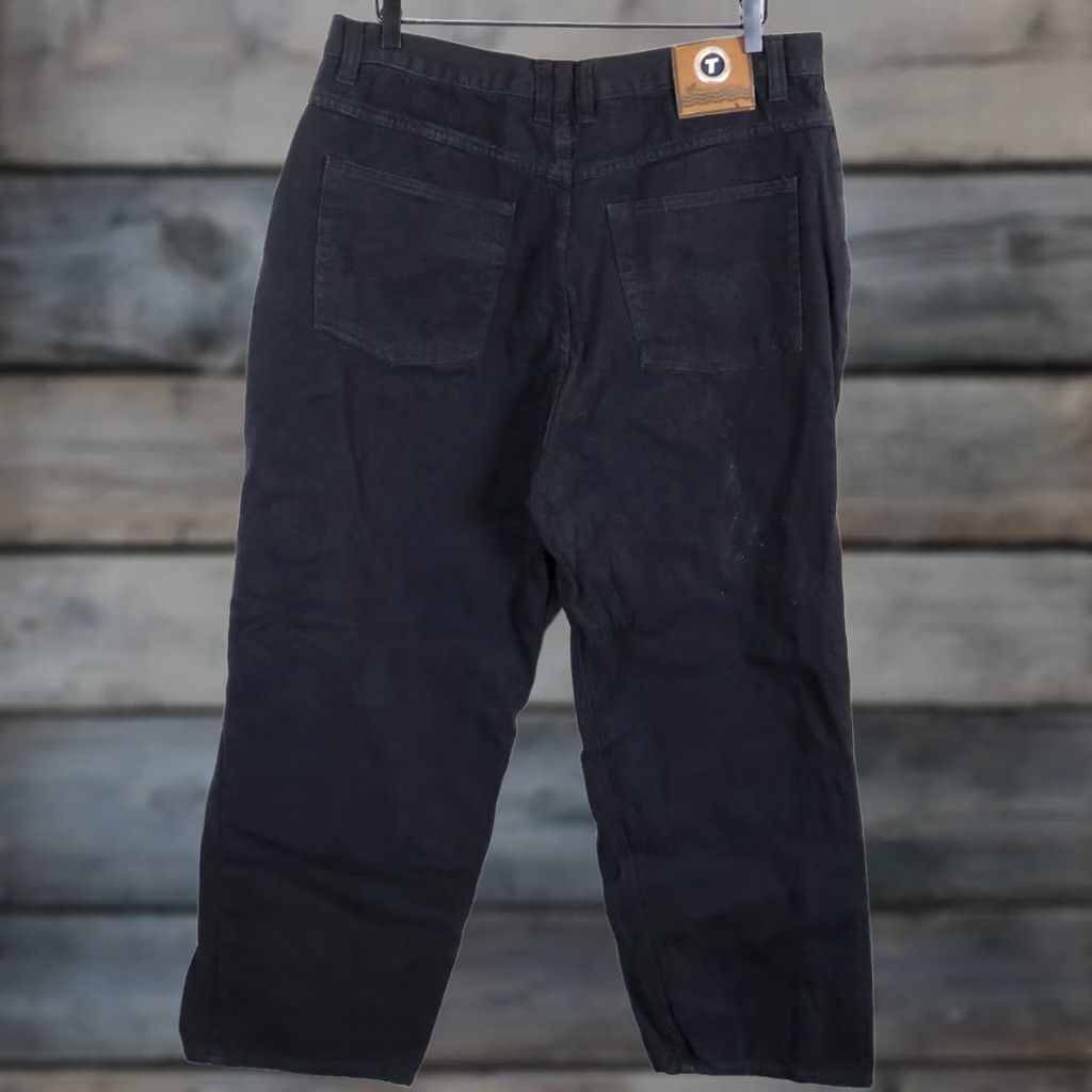 Vintage VTG Tuff Jeans Baggy Fit 34 28 Black Denim 90s Grunge Men’s 34 x 28 Relaxed High Rise 5-Pocket Zip Fly Cotton Ramie Blend Inseam 28 Size US 35 - 1 Thumbnail