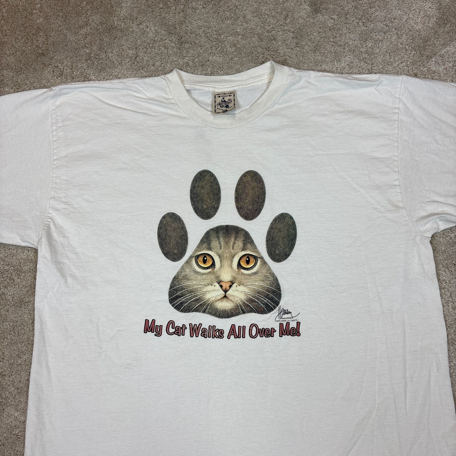 Vintage Vintage My Cat Walks All Over Me Shirt Mens 2XL Bob Harrison Size US XXL / EU 58 / 5 - 2 Thumbnail