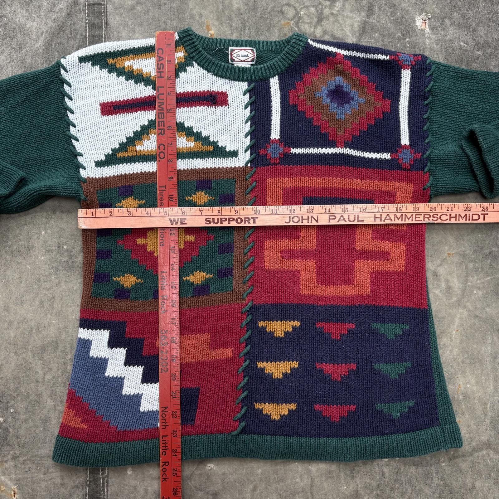 Vintage Vintage 80s Abstract Geometric Forest Green Knit Sweater Size L / US 10 / IT 46 - 3 Thumbnail