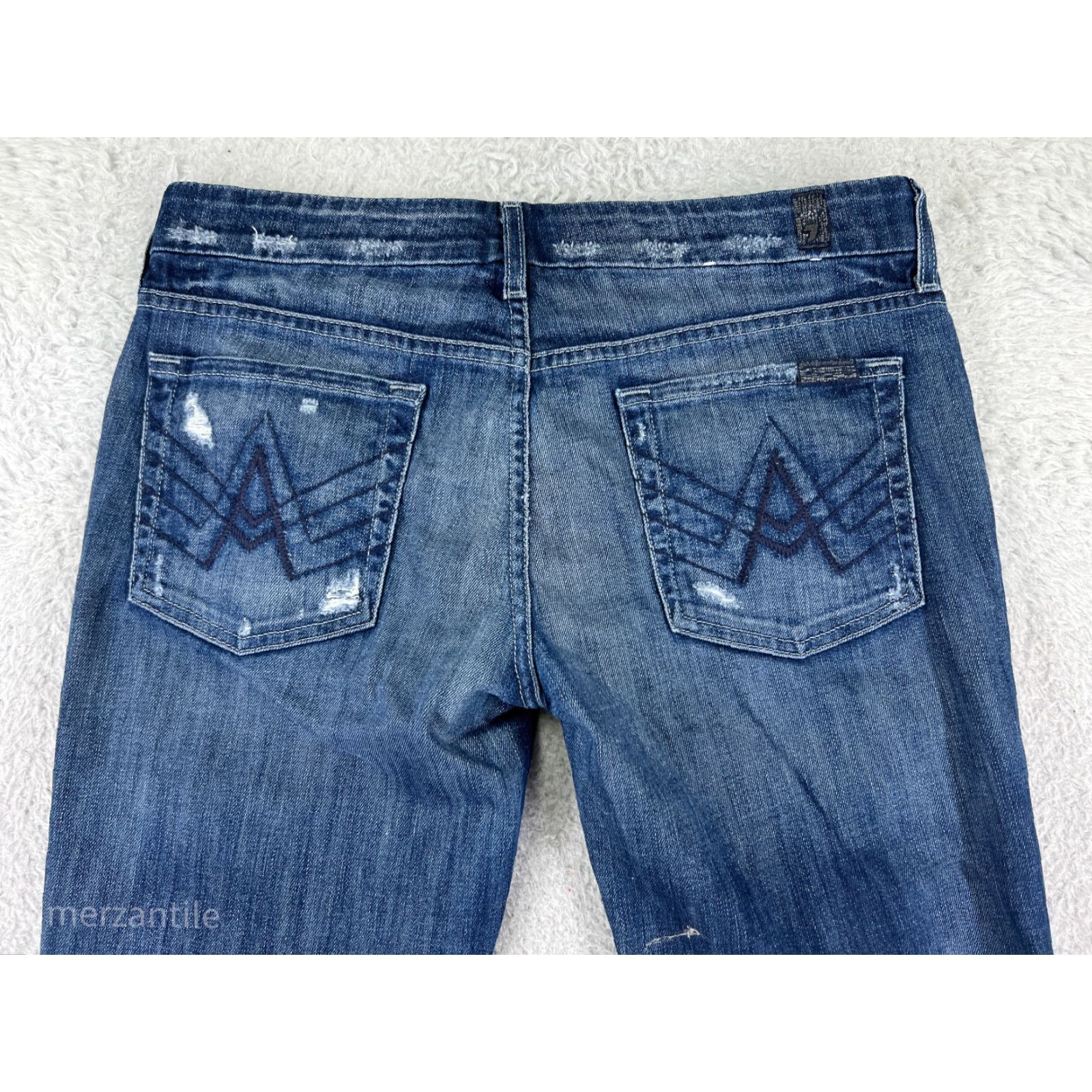 Vintage Seven7 Womens Denim Jeans 30 Blue Bootcut Distressed Embroidered Cotton Blend 2000s Size 30" / US 8 / IT 44 - 3 Thumbnail