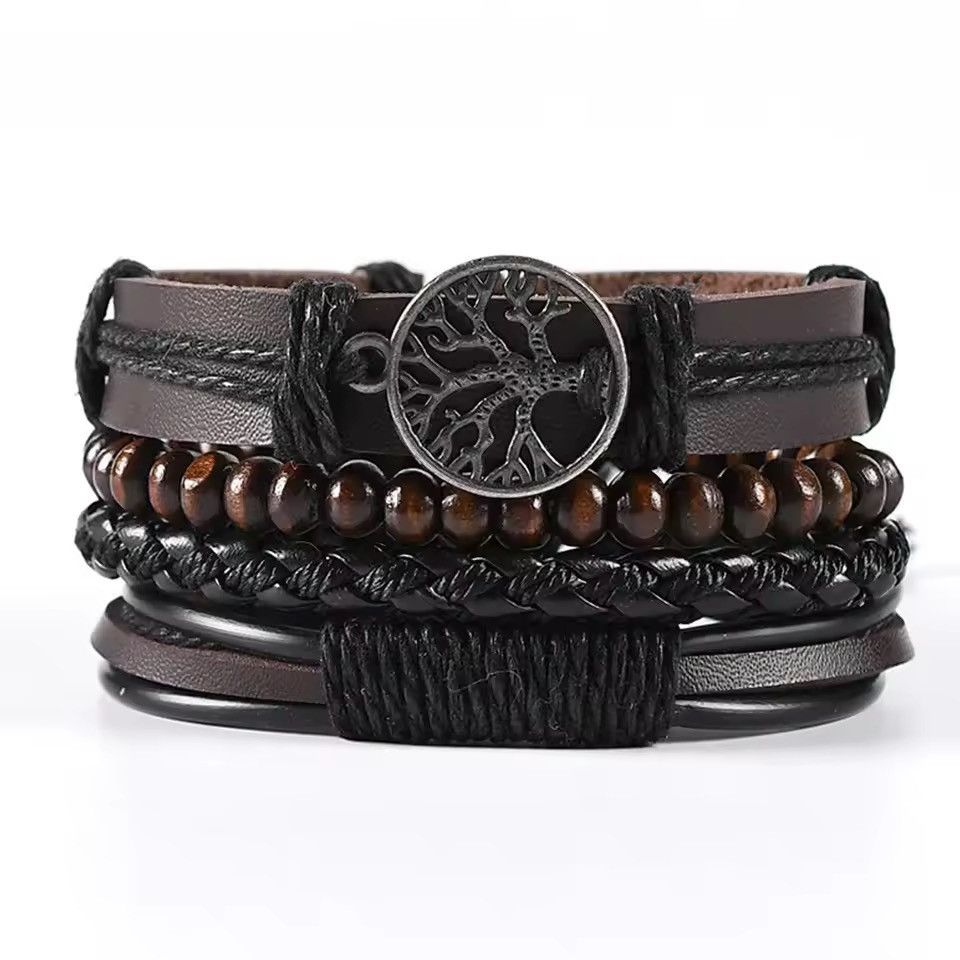 Leather Feather and Beads Adjustable Pu Leather Bracelet Size ONE SIZE - 3 Thumbnail