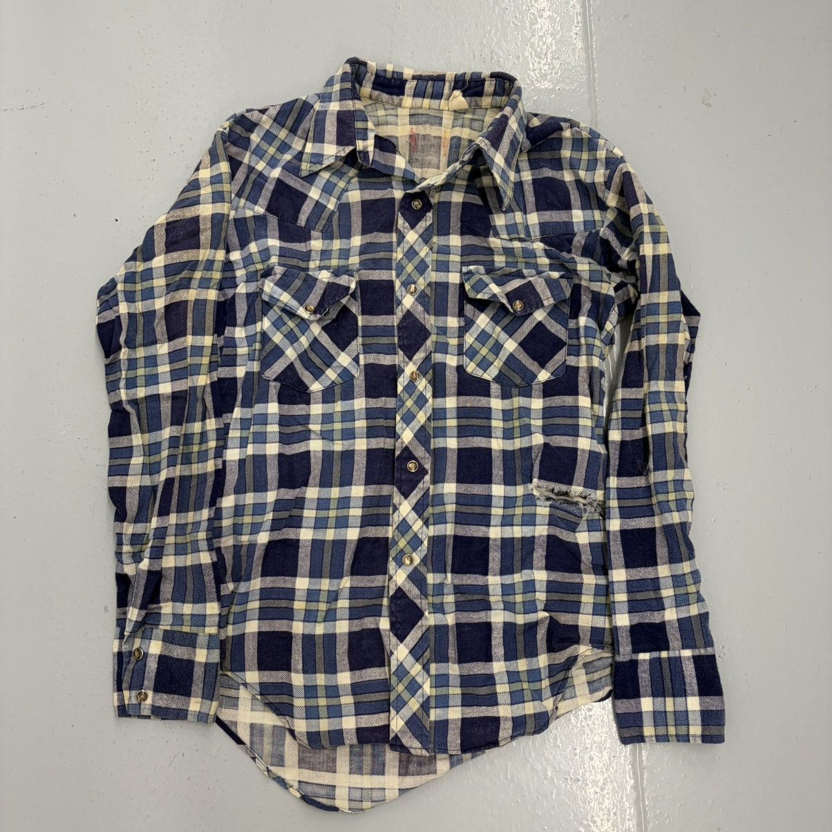 Other Vintage 60s Blue Plaid Cotton Western Pearl Snap Flannel Size US L / EU 52-54 / 3 - 1 Thumbnail