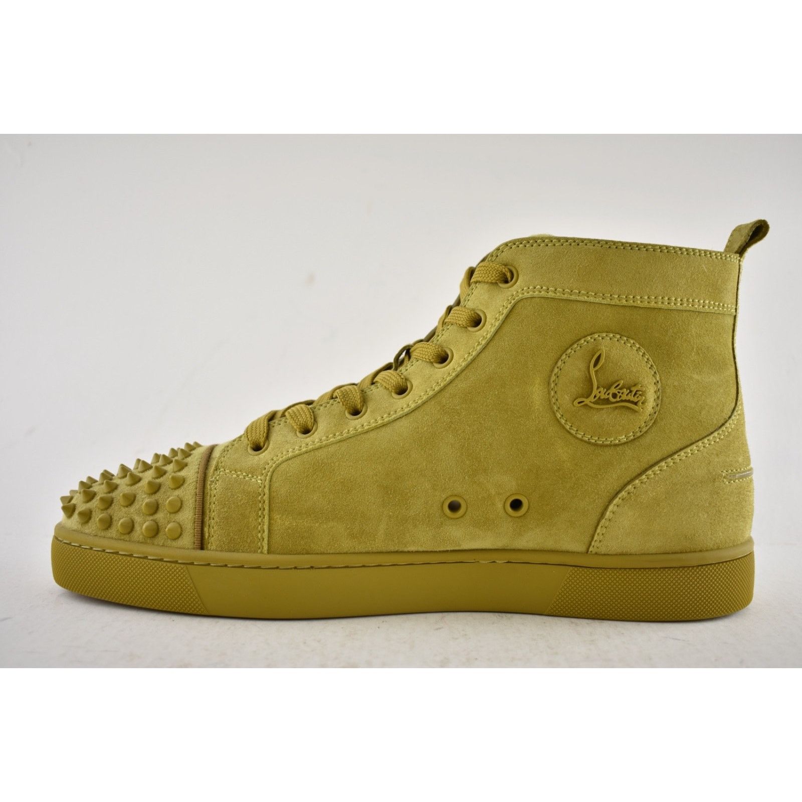 Christian Louboutin Lou Spikes Flat Yellow Green Suede High Top Sneaker 44 11 Size US 11 / EU 44 - 8 Thumbnail