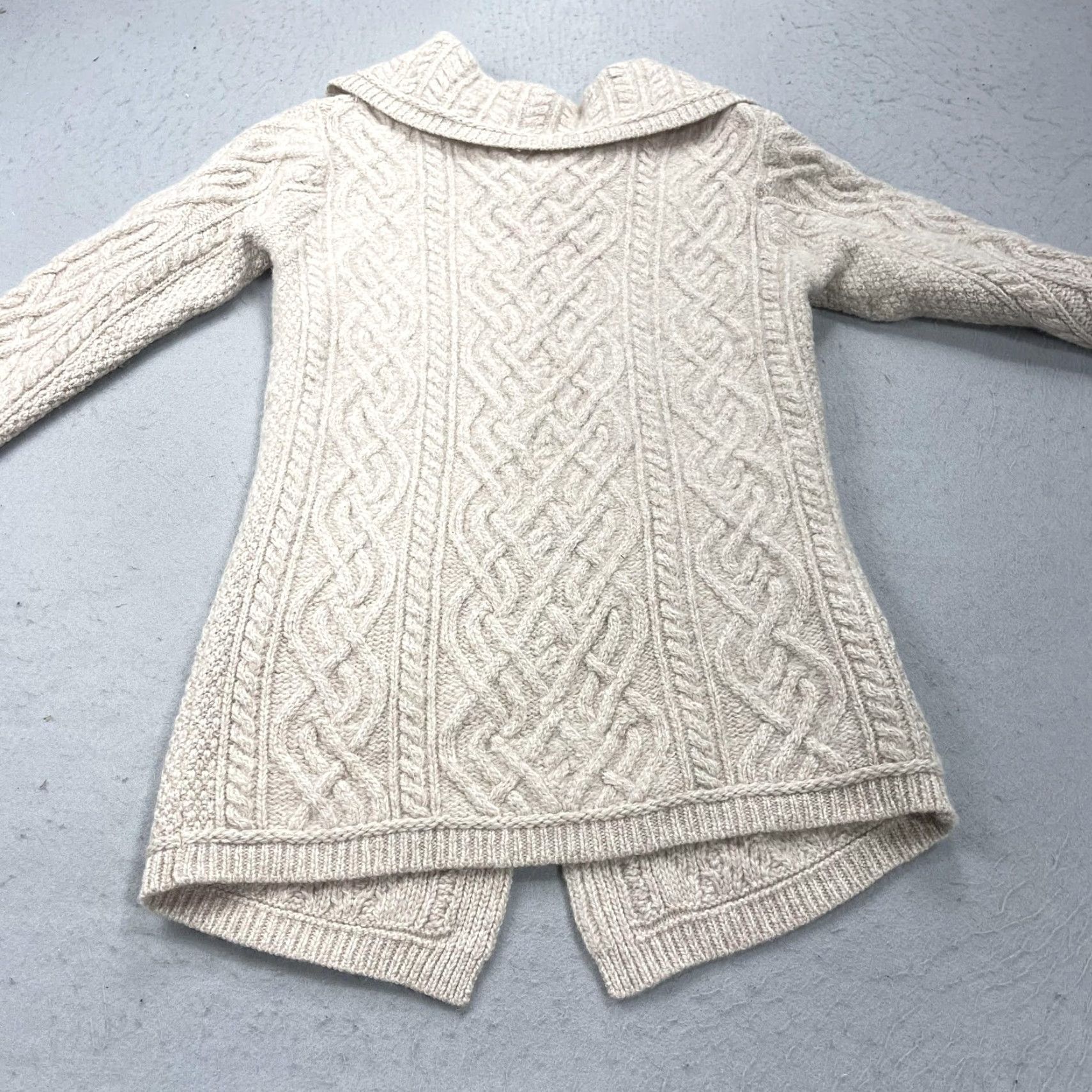 Vintage Aran Mor Sweater Cardigan Wool White Womens M Merino Cable Knit Front Pockets Ireland Winter Medium Size M / US 6-8 / IT 42-44 - 7 Thumbnail