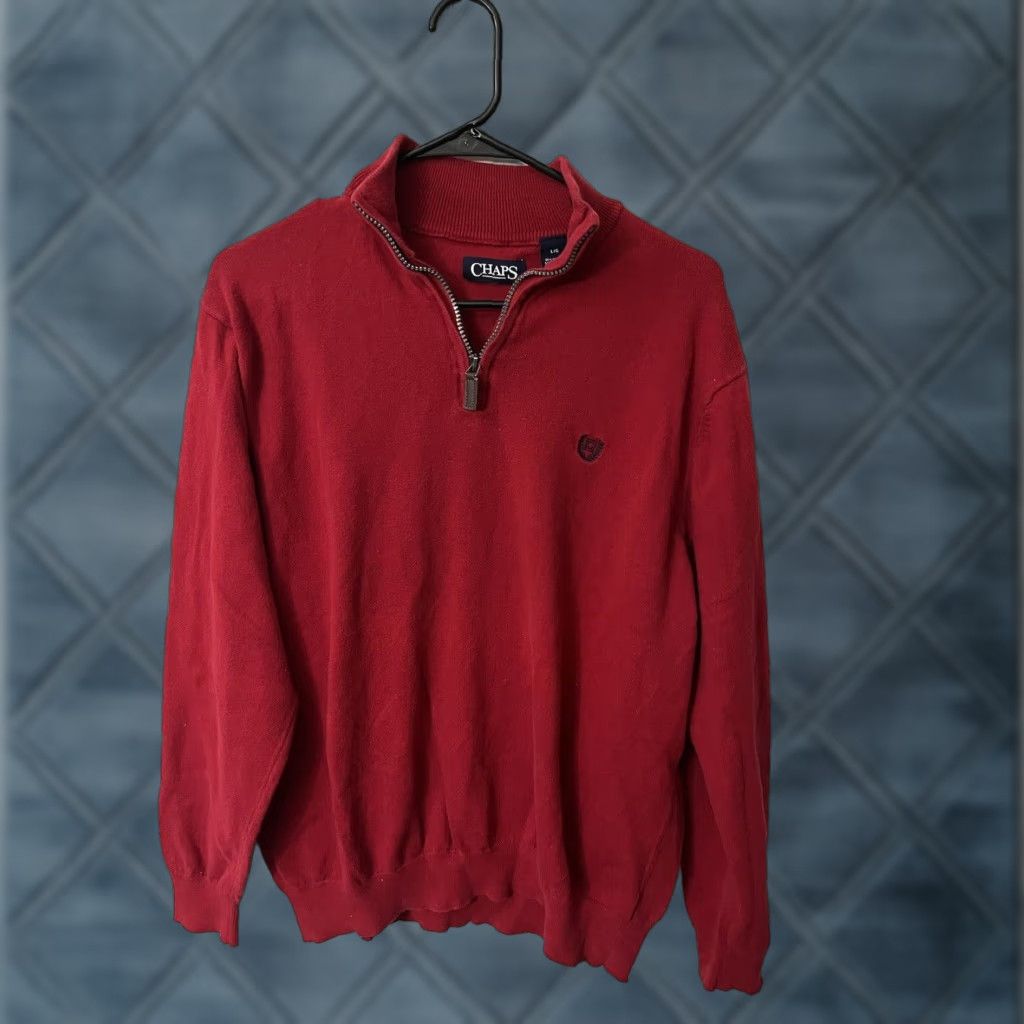 Chaps Chaps Sweater Mens Large Red 1/4 Zipper Long Sleeve Cashmere Blend Crew Neck Pullover All Seasons Modern Regular Size US L / EU 52-54 / 3 - 1 Thumbnail