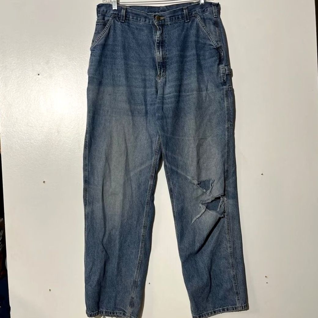 Carhartt VINTAGE Carhartt Loose Original Fit Carpenter Distressed Blue Jeans Men's 38x36 Jeans Men Blue 38 Straight 35in Regular Carhartt Mens Jeans Size US 38 / EU 54 - 2 Thumbnail