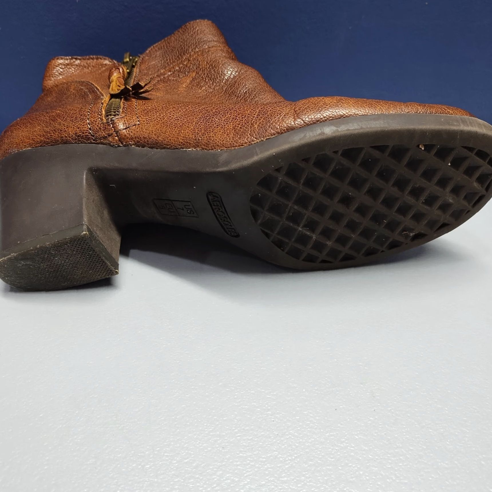 Vintage Acrobatic Ankle Boots Womens 7M Brown Leather Round Toe Block Heels Side Zip Size US 7 / IT 37 - 6 Thumbnail