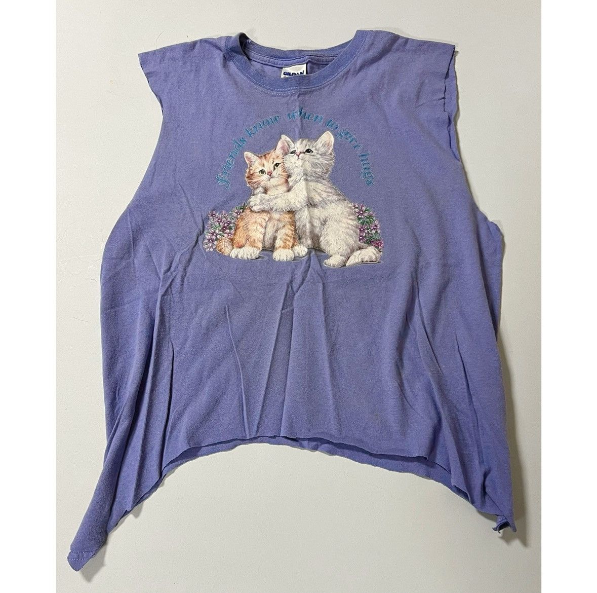 Handmade ‘Friends Know When To Give Hugs’ Cats Muscle Tee Size M 💜✨ Size M / US 6-8 / IT 42-44 - 1 Thumbnail