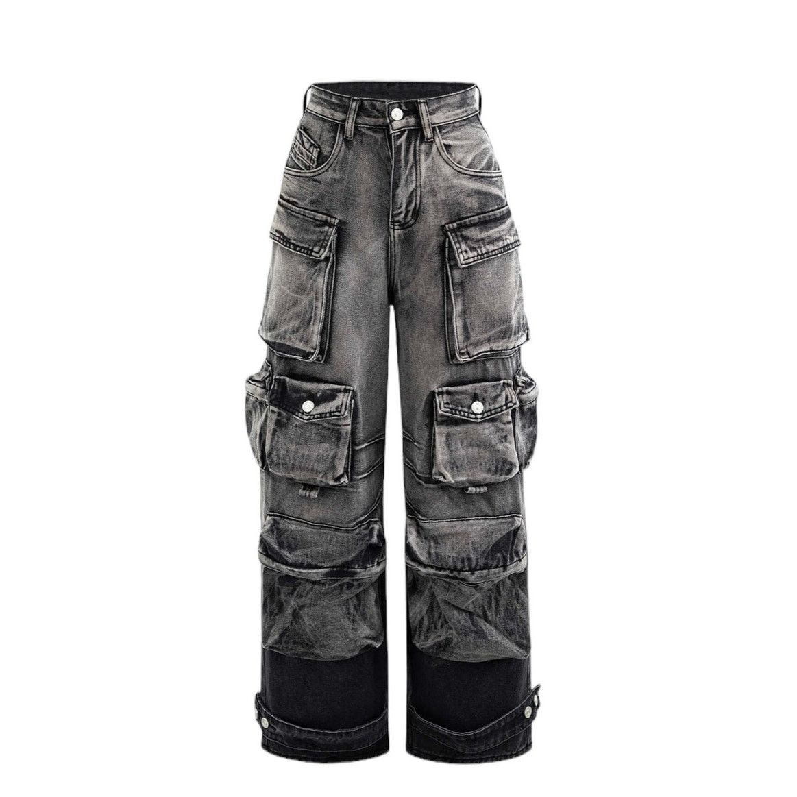 Other Black Gray Ombre Multi Pocket Wide Leg Cargo Denim Jeans Size 33" - 1 Thumbnail