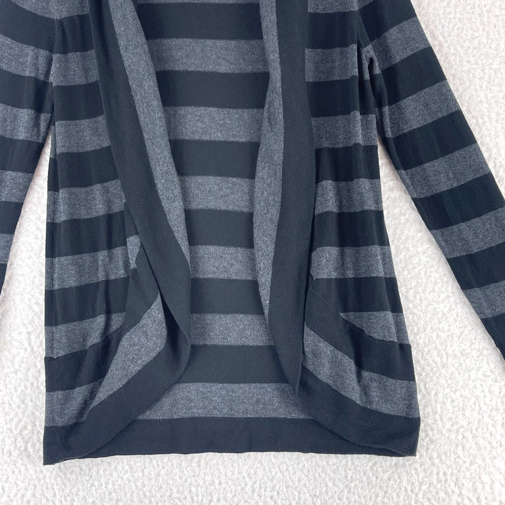 Loft LOFT Ann Taylor Cardigan Sweater Petites Black Gray Striped Womens PM Open V-Neck Long Sleeve Knit Size M / US 6-8 / IT 42-44 - 6 Thumbnail