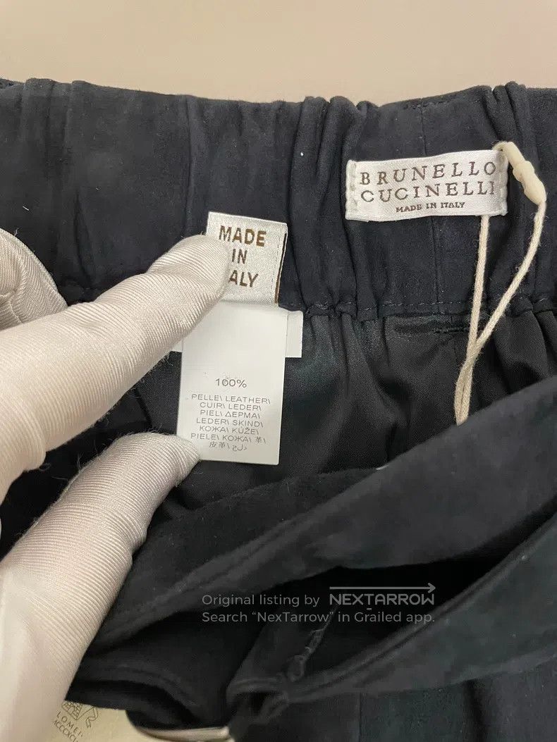 Brunello Cucinelli Brunello Cucinelli Deep Navy Leather High Waisted Trousers Size 27" / US 4 / IT 40 - 3 Thumbnail
