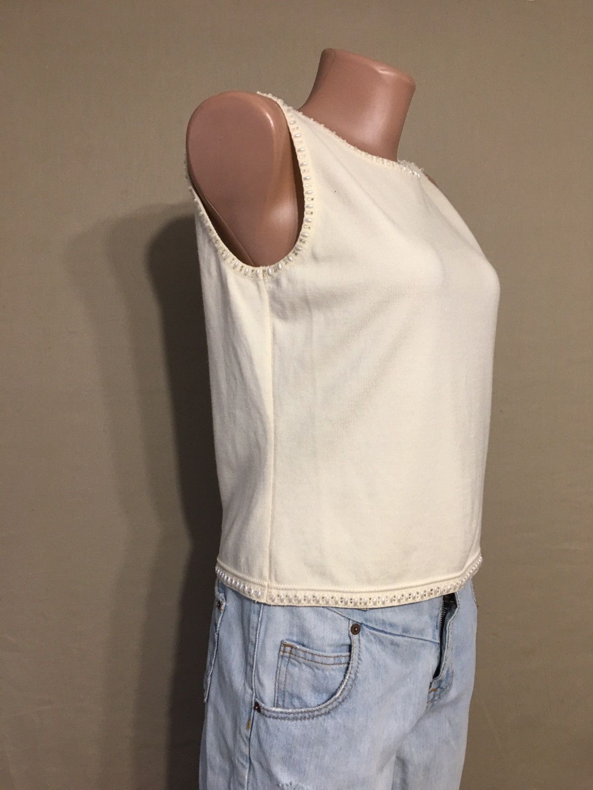 Escada ESCADA Beige Pure Wool Sleeveless Knit Top Size EU 38 Size S / US 4 / IT 40 - 4 Thumbnail