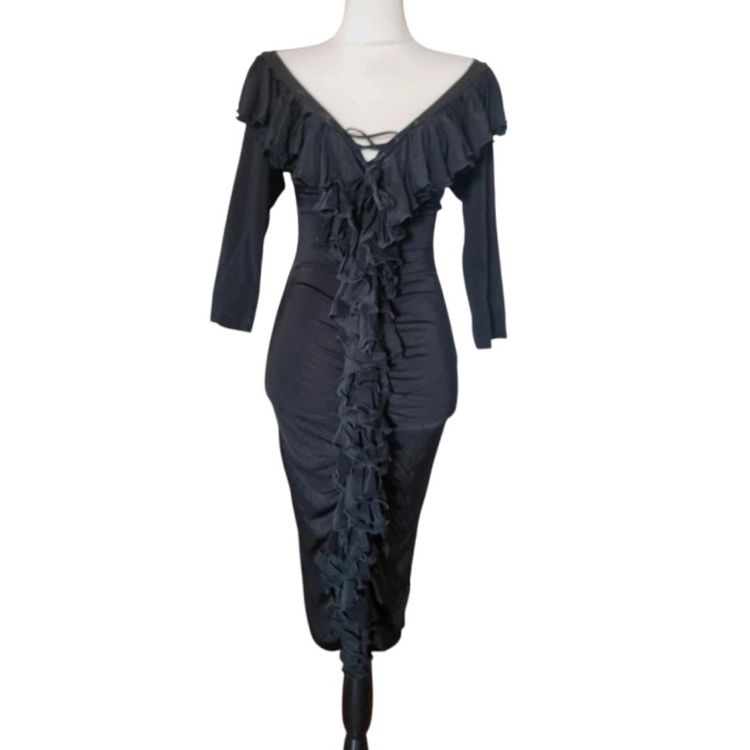 Just Cavalli × Roberto Cavalli Just Cavalli Ruffled V-Neck Ruched Midi Dress early 2000s Size S / US 4 / IT 40 - 1 Thumbnail