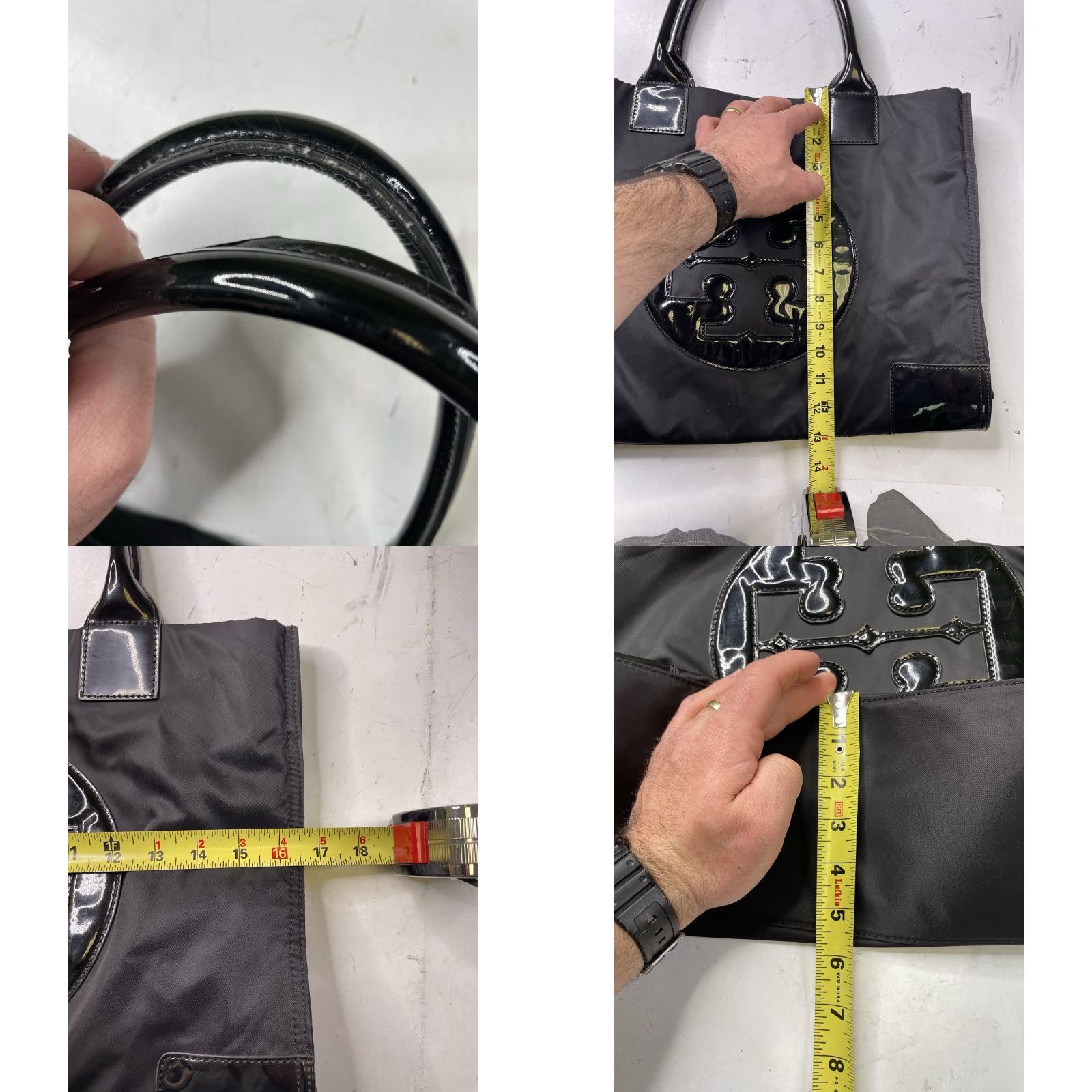 Tory Burch Tory Burch Ella Large Tote Bag Black Handbag Purse Tote Large Black Nylon Leather Double Handles Women Size ONE SIZE - 9 Thumbnail