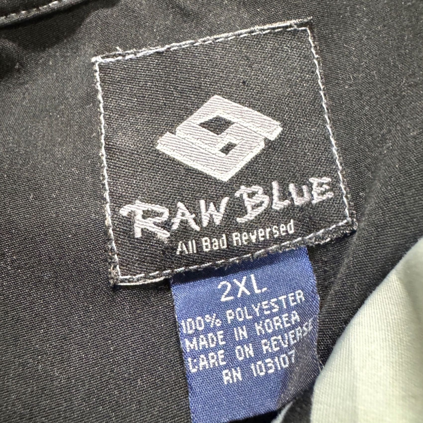 Vintage Y2K Raw Blue Dress Shirt Men 2XL Big & Tall Geometric Button Up Polyester Black/White Size 48R - 3 Thumbnail