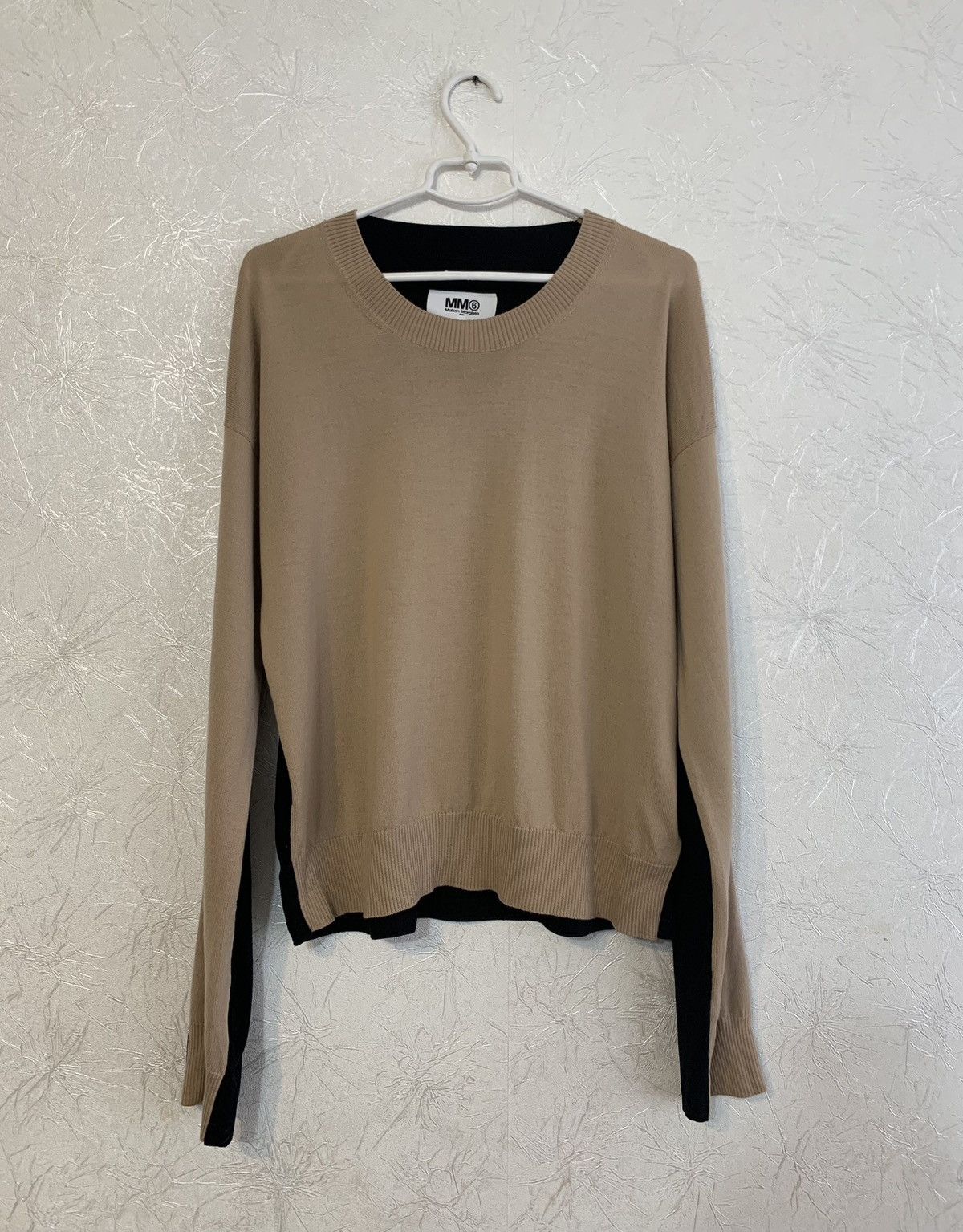 image of Maison Margiela Maison Martin Margiela Mm6 Wool Pullover Extended Sleeve in Black/Beige, Women's (S