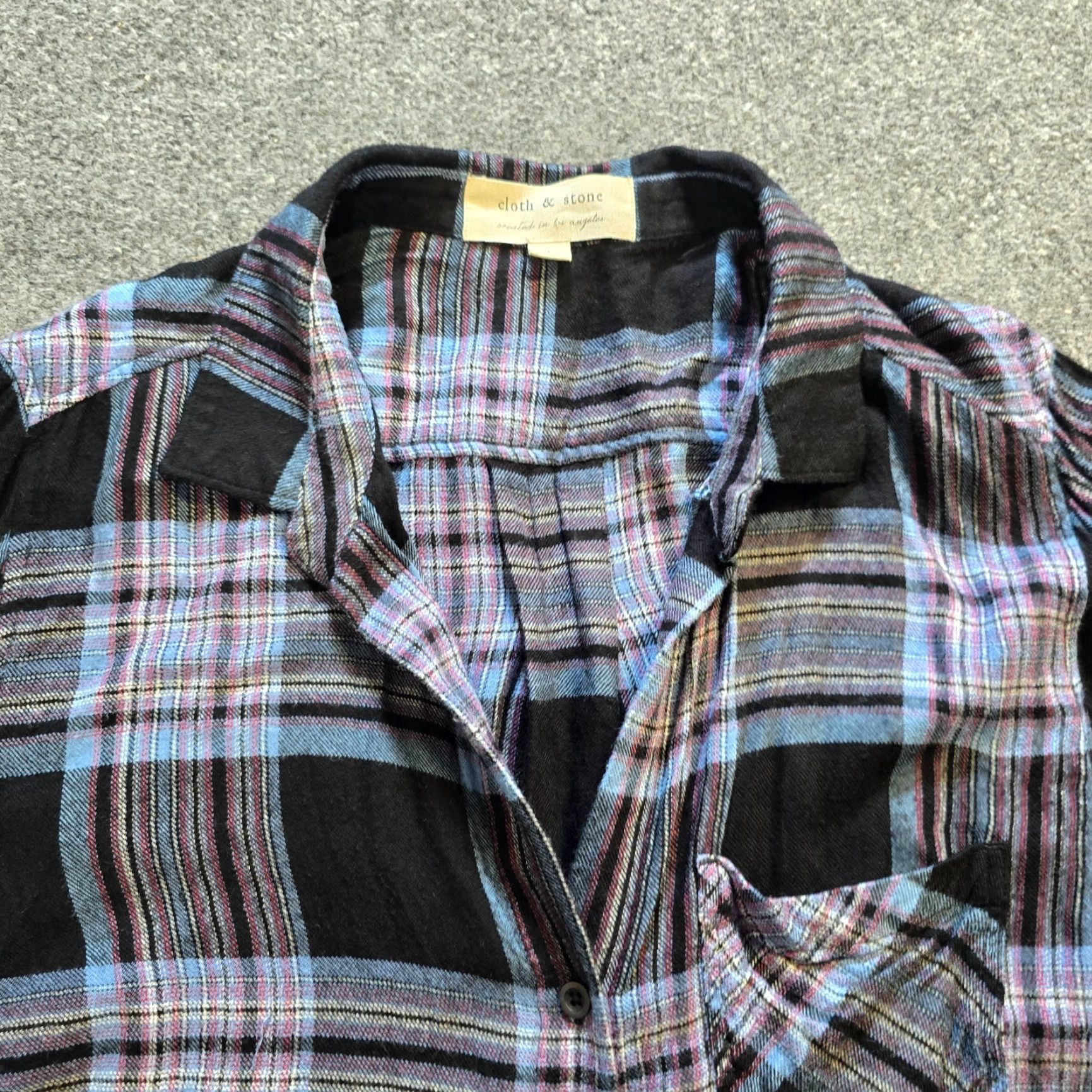 CLOT Cloth Stone Top Womens Large Black Blue Plaid Flannel Casual Button Collar Long Sleeve Lightweight Regular Size L / US 10 / IT 46 - 2 Thumbnail