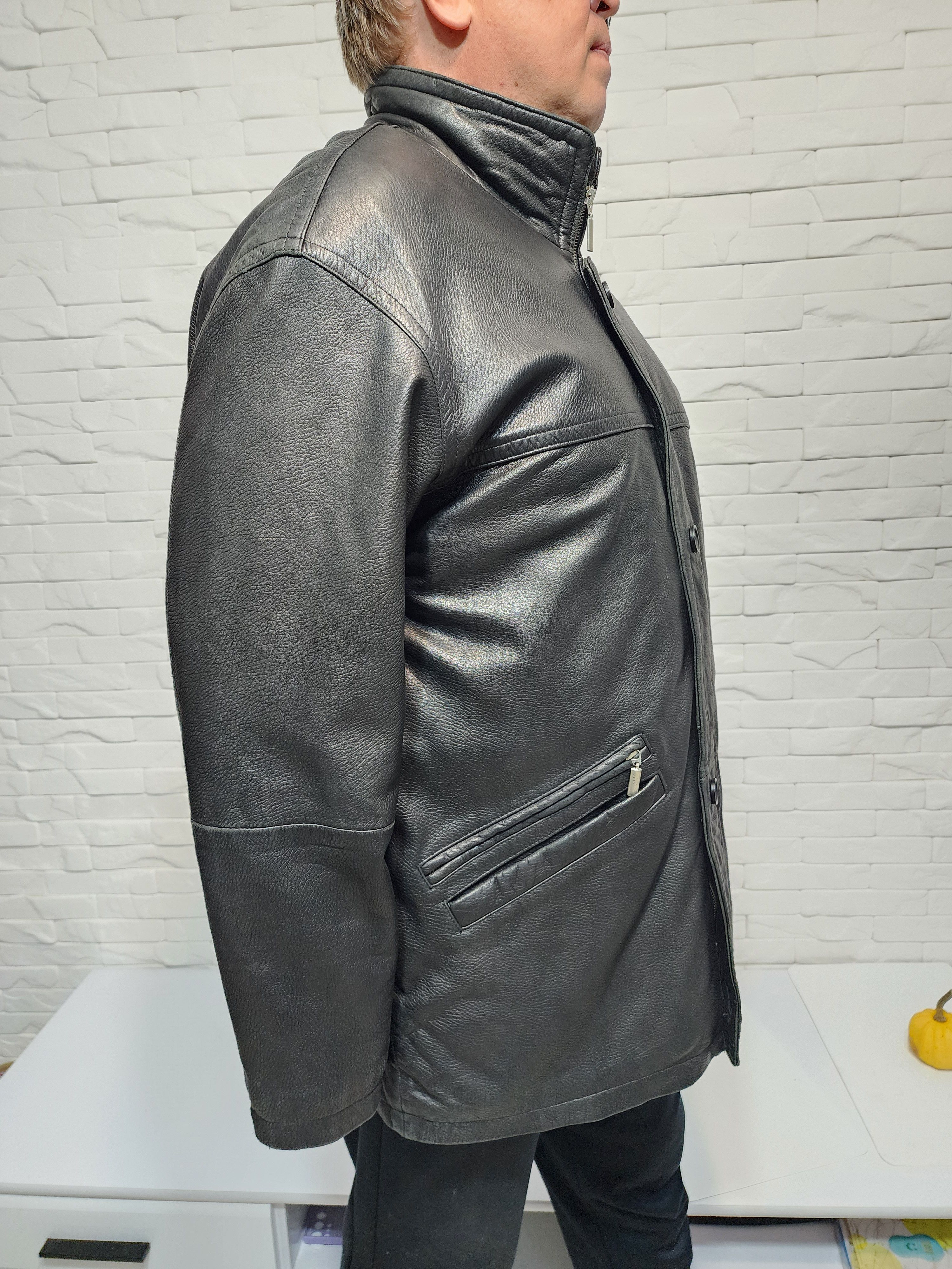 Genuine Leather Men's Black Genuine Leather Jacket: Zip Up, Pockets Size US XL / EU 56 / 4 - 3 Thumbnail