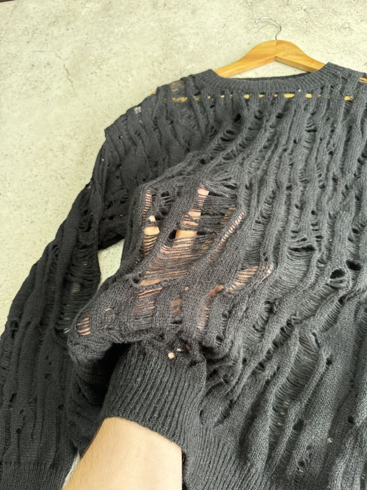 Hysteric Glamour × Japanese Brand × Junya Watanabe Japanese Distressed Mesh Junya Watanabe Style Knit Sweater Size US L / EU 52-54 / 3 - 5 Thumbnail